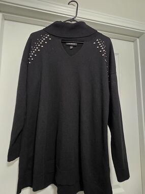 Lane Bryant Black Stud-Accent Cowl Turtleneck Sweater